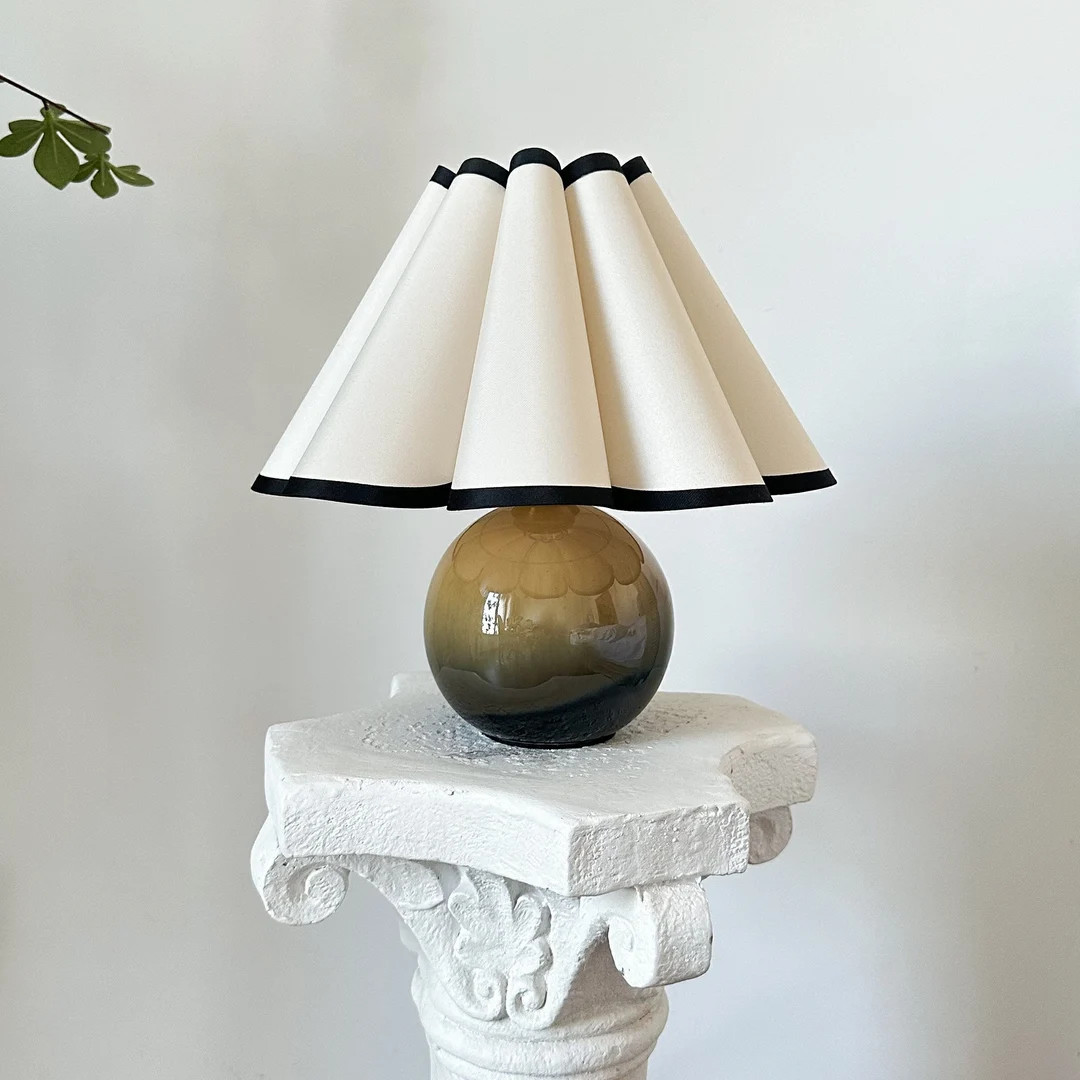 Brown Ceramic Small Pleated Table Lamp, Durable Base 110-240V Fabric Shade for Bedroom Living Roo... | Etsy (US)