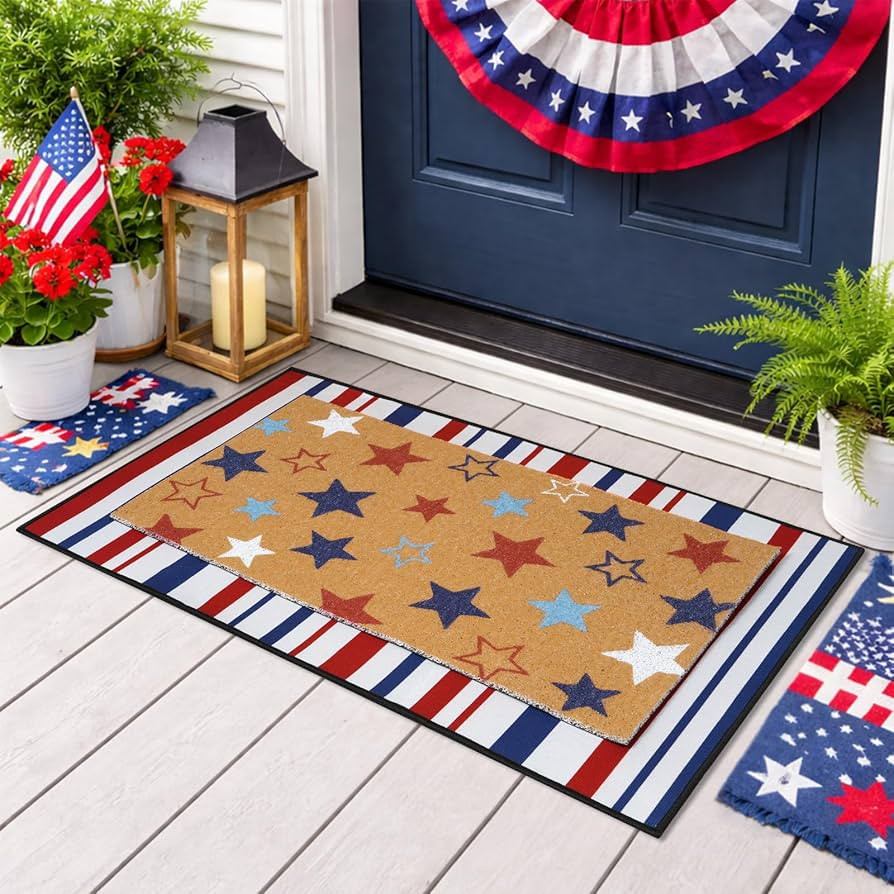 Amazon.com: Shemilly 2pcs Patriotic Star Doormat Set 4th of July Floor Mats Non-Slip Entrance American Red Blue White Star Door Rugs for Independence Memorial Day Indoor Outdoor Home Kitchen Living Room Bathroom : Patio, Lawn & Garden | Amazon (US)