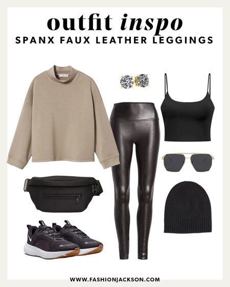 Spanx faux leather legging outfit inspo #winterfashion #leatherleggings #winteroutfit #casualoutfit #athleisure #weekendoutfit #sneakerslook #beanie #beltbag #fashionjackson

#LTKstyletip #LTKunder50 #LTKunder100