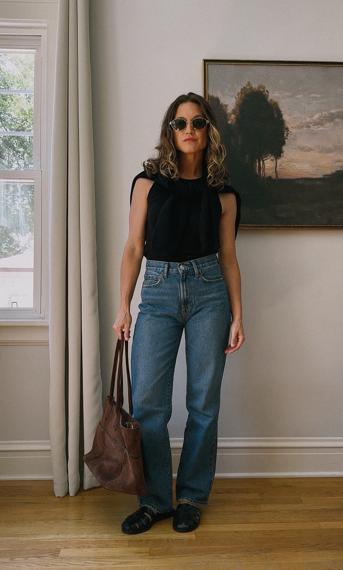 Transitional Outfit from @Quince 

Organic Cotton Micro-Rib Cropped Cutaway Tank - I sized up

Mongolian Cashmere Cropped Crew Cardigan - TTS

Bella Rigid Straight Jeans - TTS, I took the regular length

Italian Leather Fisherman Sandal - TTS

#quincepartner