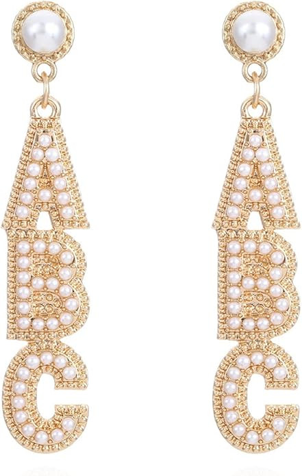 Shining Rhinestone Teacher Earrings Faux Pearl Bead ABC Letter Dangle Earring Enamel Apple Book P... | Amazon (US)