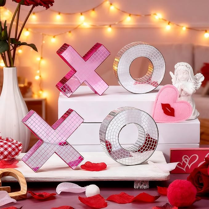 Thyle 4pcs Disco Valentines Day Decor Mirror Red Pink Silver Love Table Centerpiece 3.94 Inches R... | Amazon (US)