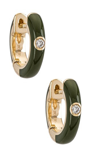 Single Diamond Enamel Huggie Earring in Olive | Revolve Clothing (Global)
