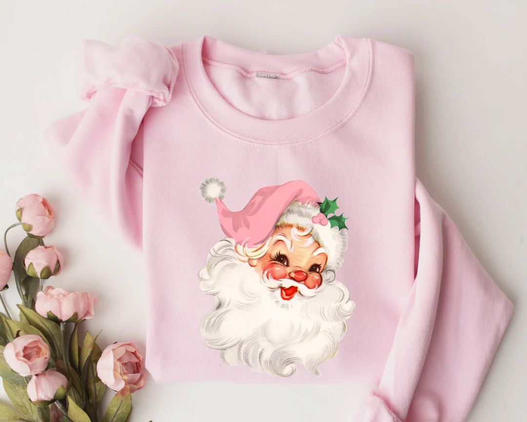 Pink Santa Claus Sweatshirt Christmas Sweatshirt Xmas - Etsy | Etsy (US)
