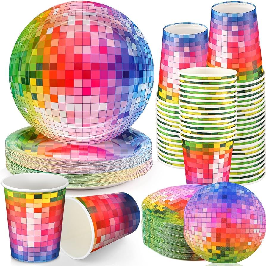 70s Disco Party Supplies Includes 50 Pcs Silver Disco Ball Paper Dinner Plates 50 Pcs Disco Paper... | Amazon (US)