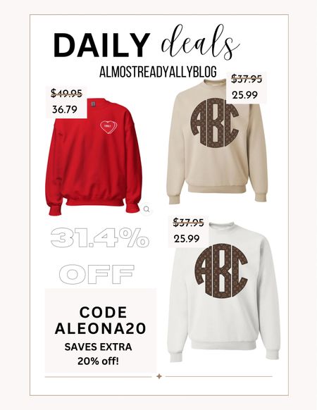 Daily Deals with United Monograms
Take an extra 20% off already discounted items using code ALEONA20 

#LTKstyletip #LTKSeasonal #LTKunder50