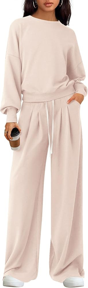 PRETTYGARDEN Womens 2 Piece Sets Long Sleeve Sweatshirt Wide Leg Pants Loose Matching Lounge Set ... | Amazon (US)