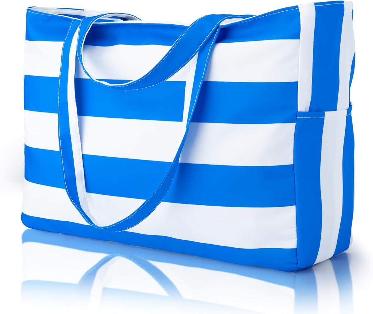 Iioscre Beach Bag for Women,Waterproof Beach Tote Bag with Zipper and Pocket, Sandproof Large Swi... | Amazon (US)