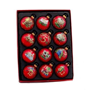 Kurt Adler 65mm 12 Days of Christmas Decorative Glass Balls, 12 Piece Set | Overstock.com Shoppin... | Bed Bath & Beyond