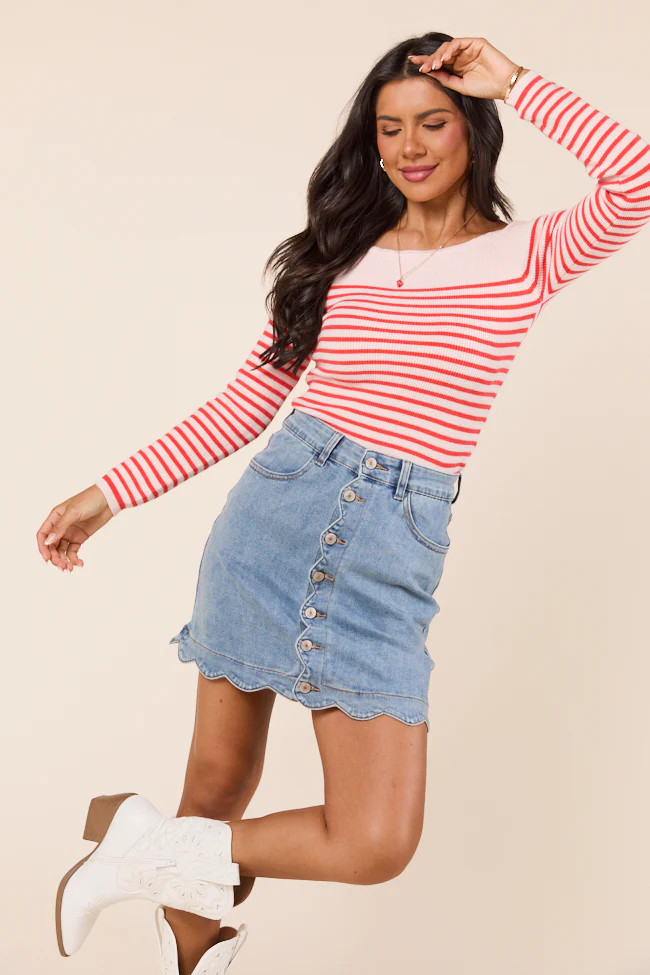 Emma Rose Long Sleeve Off Shoulder Striped Sweater | Pink Lily