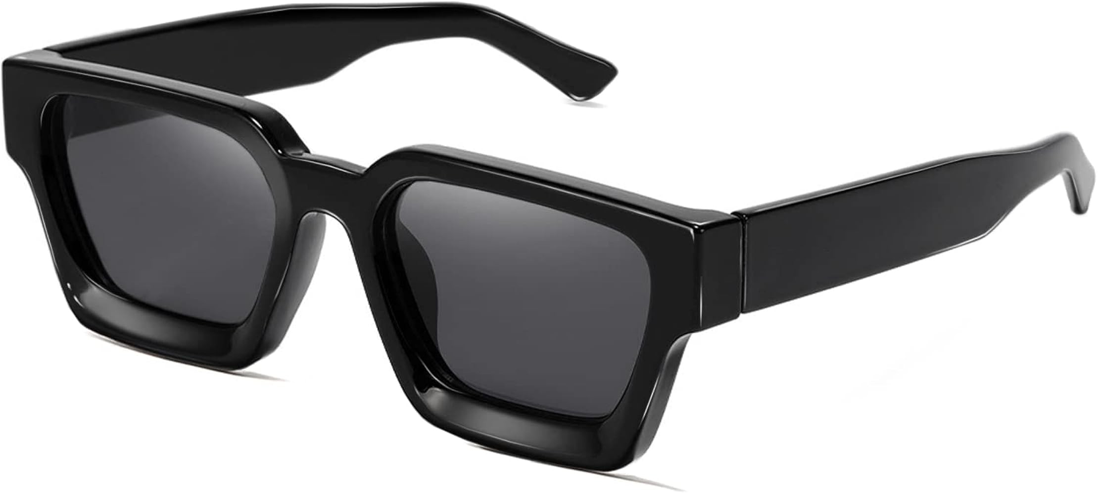 Retro Square Polarized Sunglasses for Men Women Vintage Rectangle Chunky Black Shades 90s Glasses | Amazon (US)