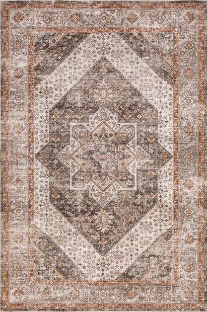 Brown Margot Bordered Medallion Washable Stain-Resistant 4' x 6' Area Rug | Rugs USA