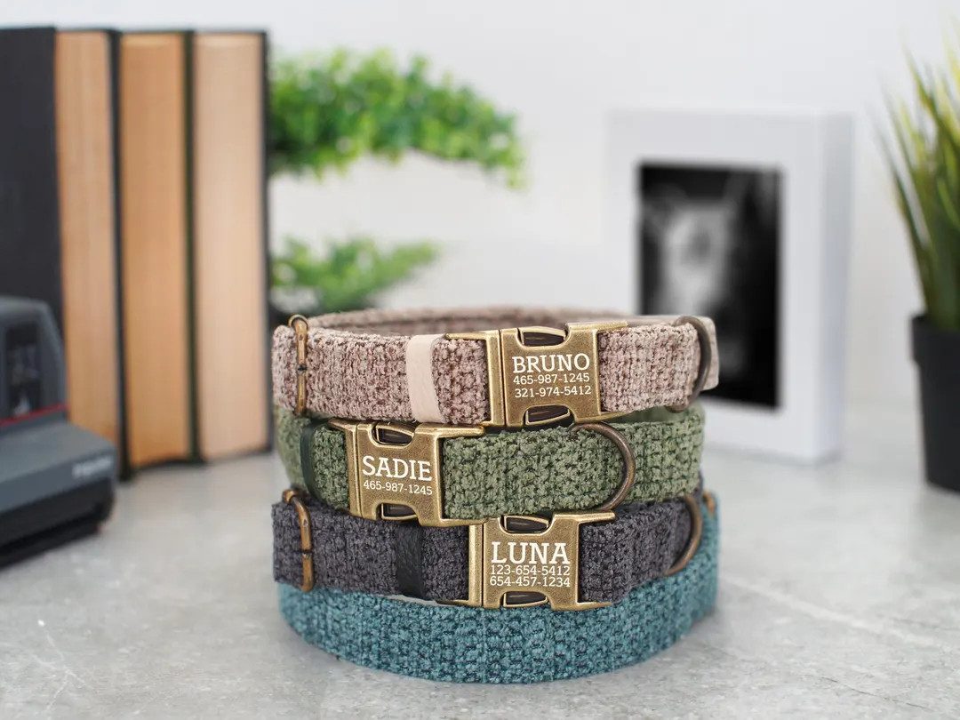 Custom Woven Dog Collar With Name, Personalized Dog Collar With Brass Buckle, Engraved Pet ID Col... | Etsy (US)