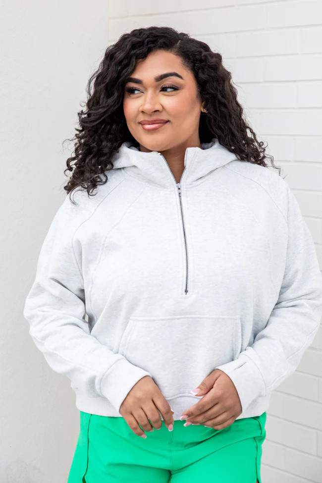 Making It Look Easy Grey Ribbed Shoulder Quarter Zip Pullover | Pink Lily