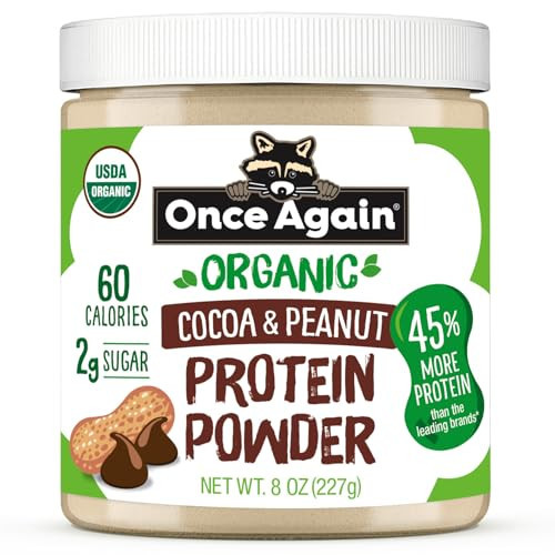 Once Again Chocolate Peanut Protein Powder - 9g Plant Protein, 2g Sugar - Organic Cocoa & Peanut Butter Powder - 60 Calories, Non-GMO, Vegan, Gluten-Free Certified - 8 Ounces | Amazon (US)