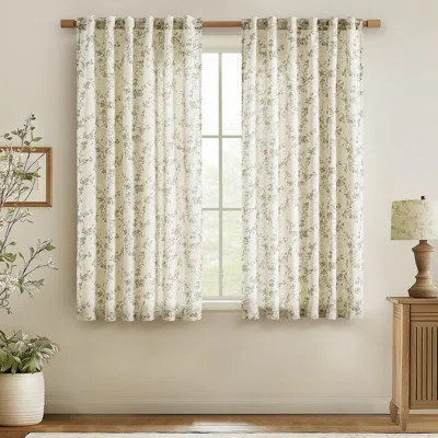Semi Sheer Linen Blend French Floral Printed Rod Pocket Curtain Pair | Wayfair North America