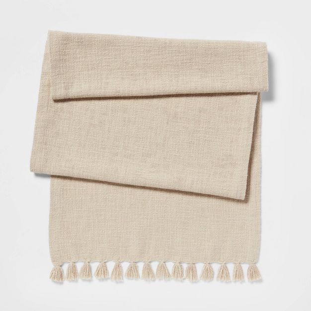 90" x 20" Cotton Textured Table Runner Khaki - Threshold™ | Target
