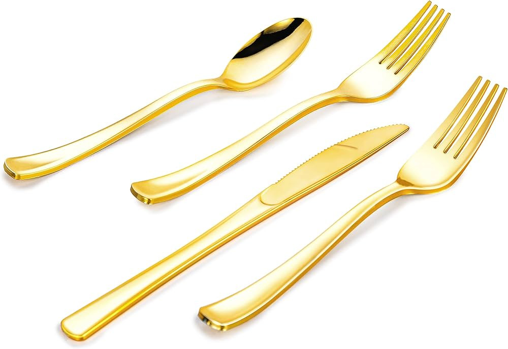 Lullaby 320pcs Gold Plastic Silverware, Gold Disposable Silverware Include 120 Forks, 100 Spoons,... | Amazon (US)