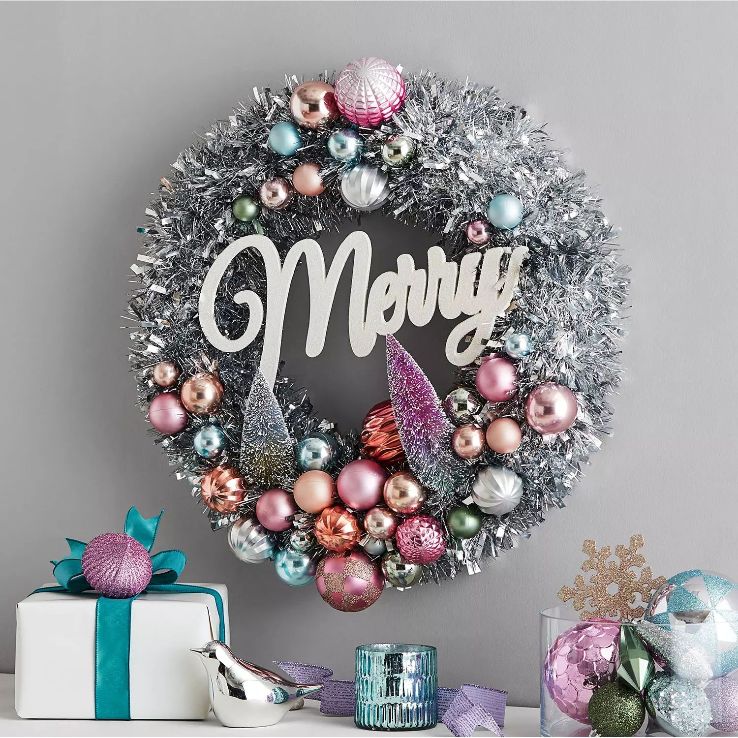 Member's Mark 24" Shatterproof Ornament Tinsel Wreath - Pink and Silver | Sam's Club