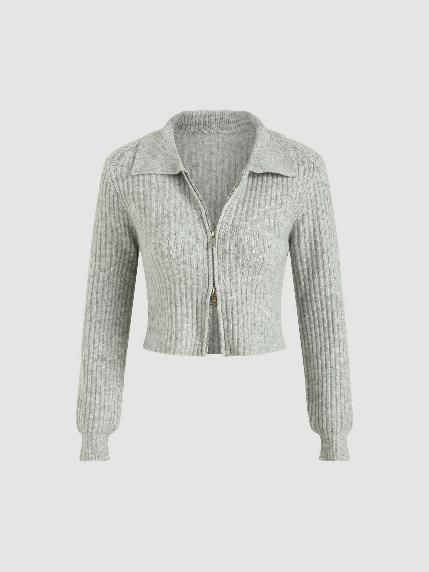 Wool-blend Knit Zipper Long Sleeve Collared Top | Cider