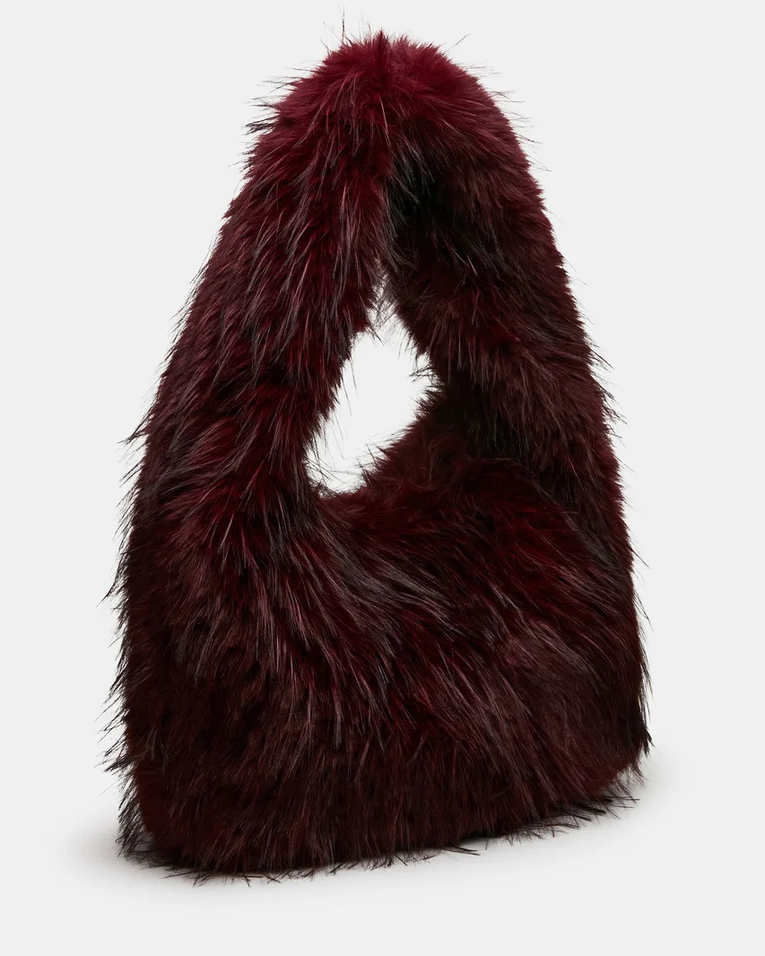 ICONIC Dark Cherry Faux Fur Shoulder Tote Handbag | Steve Madden (US)