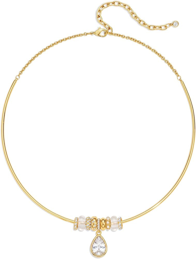 LILIE&WHITE Chunky Gold Choker Necklace With Teardrop Crystal Pendant For Women XL23609A | Amazon (US)