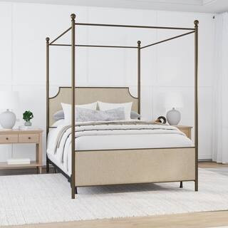McArthur Bronze Metal Queen Canopy Bed Upholstered Bed with Bed | The Home Depot