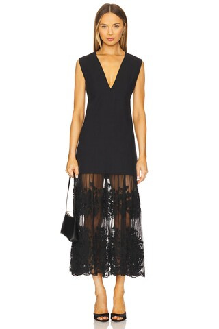 Sea Arielle Lace Vneck Midi Dress in Black from Revolve.com | Revolve Clothing (Global)