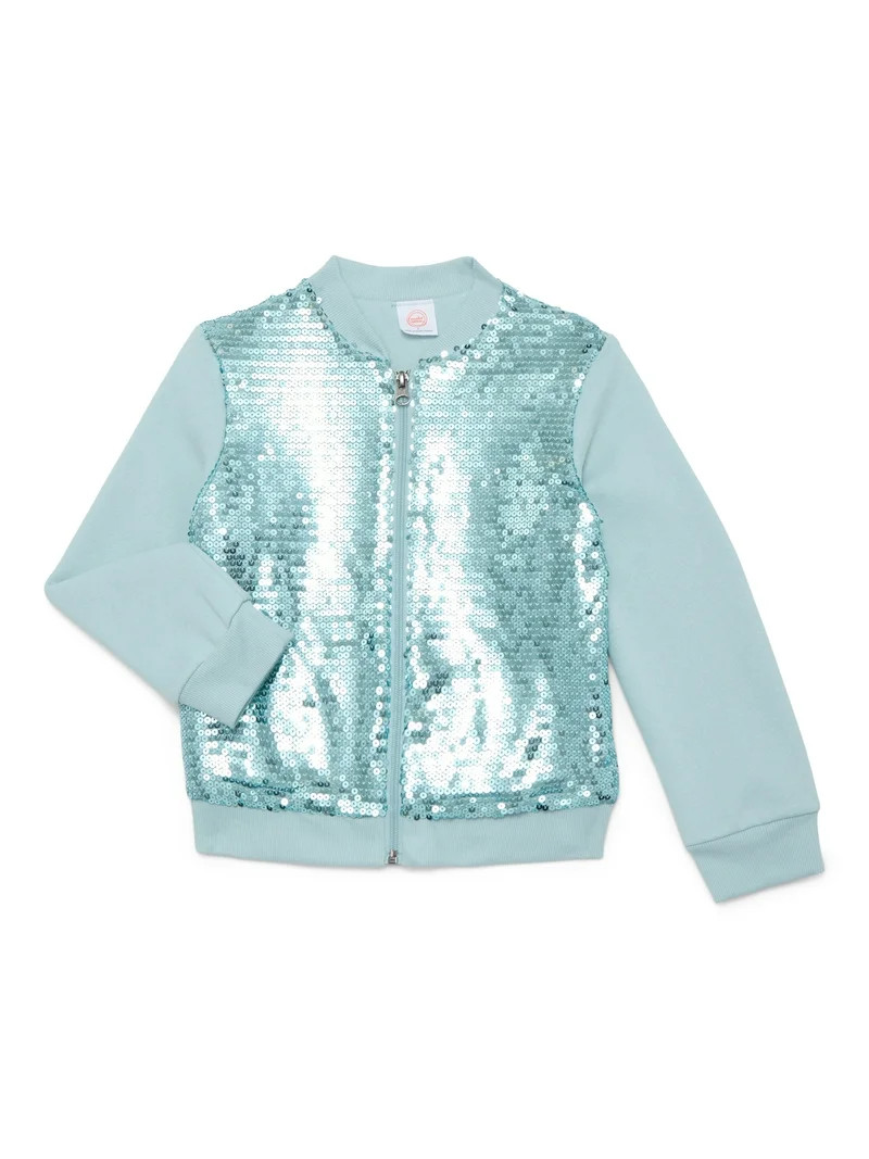 Wonder Nation Little Girls Sequin Bomber Jacket, Sizes 4-10 | Walmart (US)