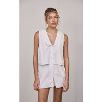 White Linen Look Collar Detail Playsuit | PrettyLittleThing US