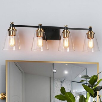ZEVNI Belem 29.5-in 4-Light Black and Brass Over Mirror Light Fixture LED Transitional Vanity Lig... | Lowe's