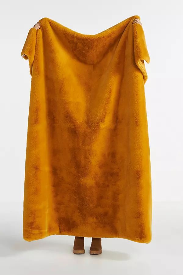 Sophie Faux Fur Throw Blanket By Anthropologie in Yellow | Anthropologie (US)