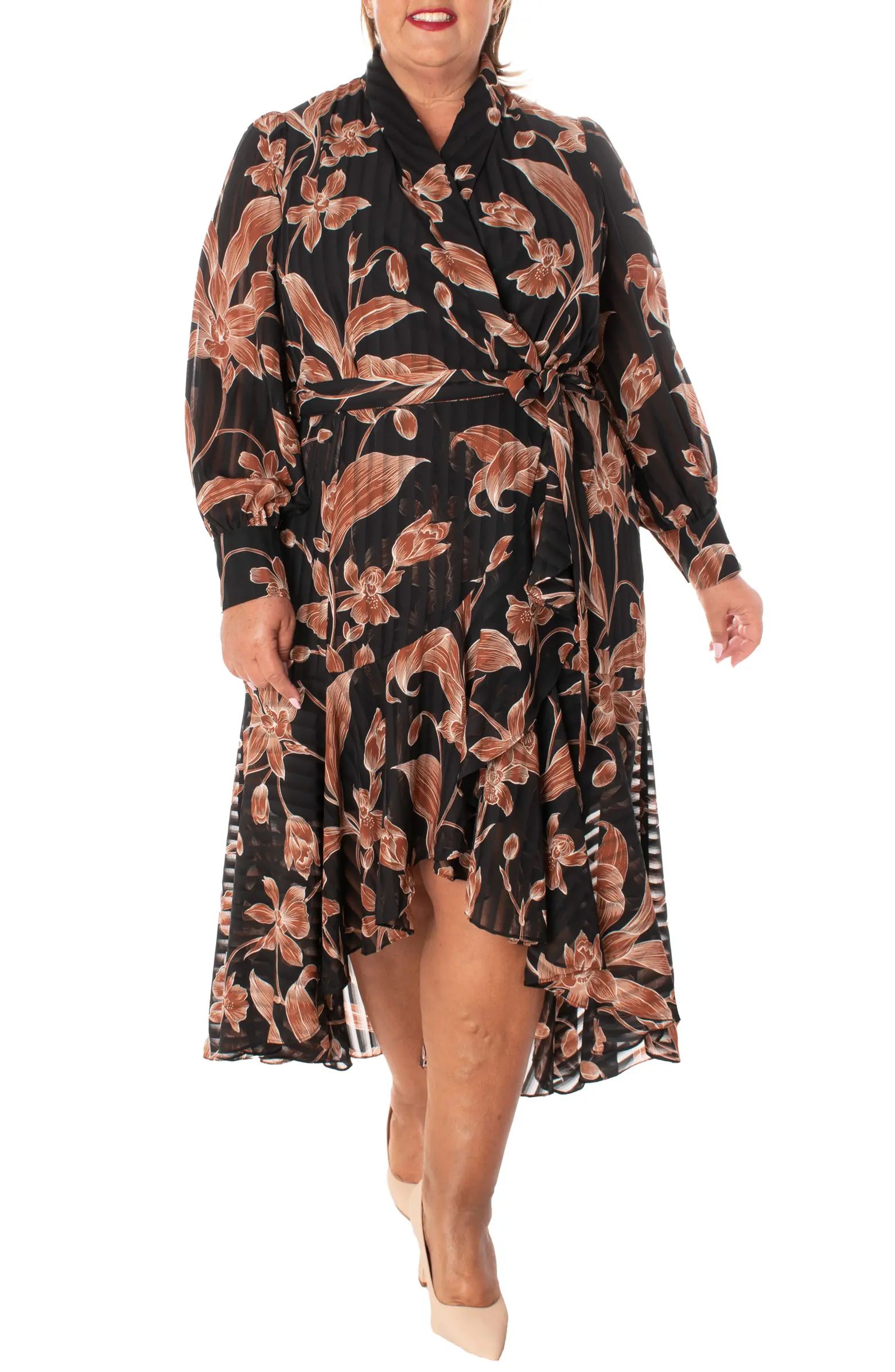 Floral Long Sleeve Chiffon High-Low Dress | Nordstrom Rack