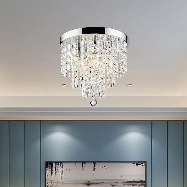 CO-Z 11" 5-light Flush Mount Crystal Chandelier Ceiling Light - Chrome | Bed Bath & Beyond
