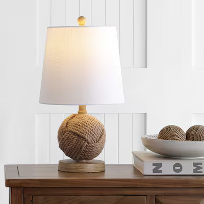 JONATHAN  Y Monkey Fist Rope Ball Farmhouse Coastal 18-in Brown Led, Table Lamp with Linen Shade | Lowe's