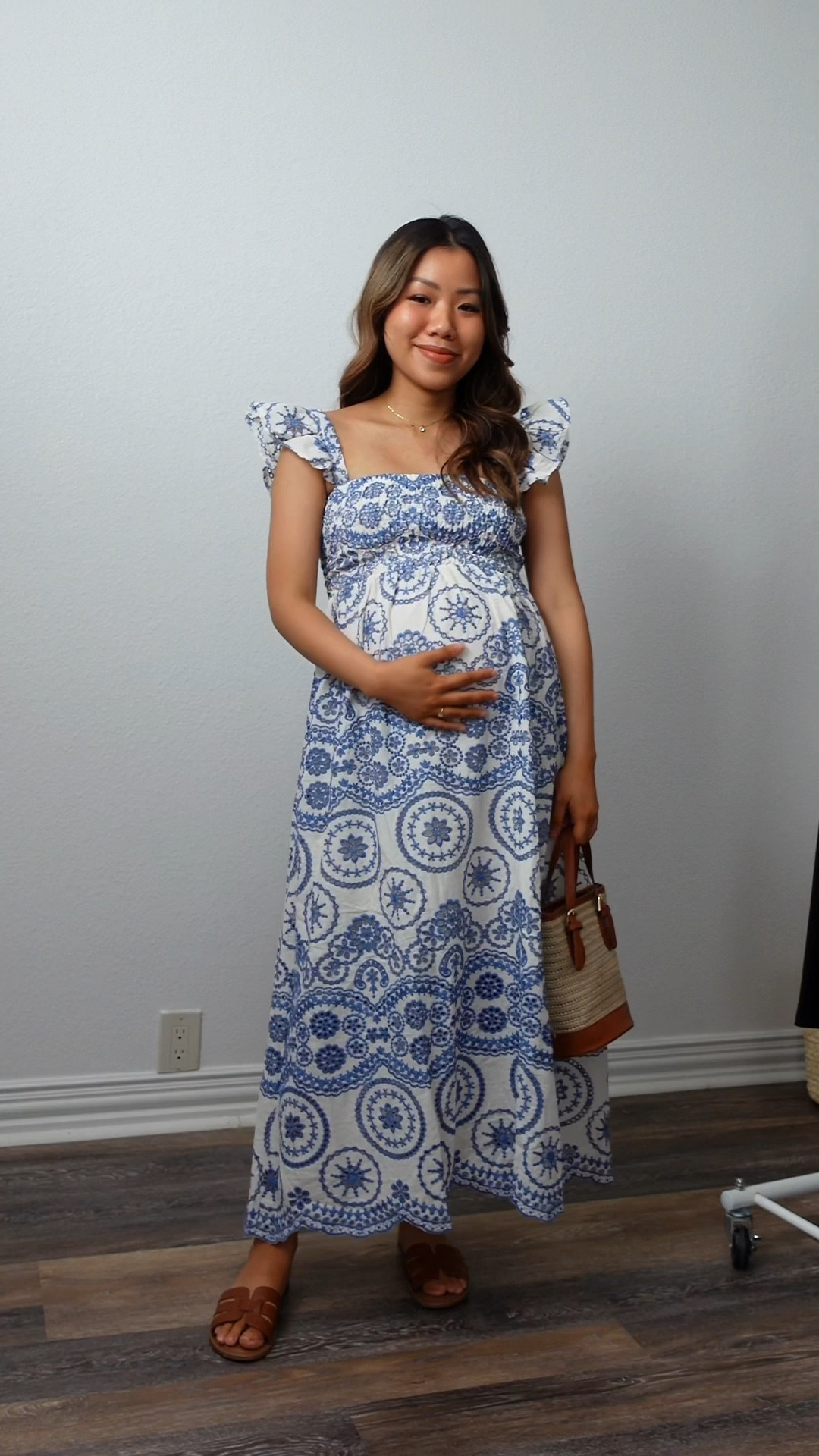 European summer vibe 😍 wearing this dress in size S. Bump friendly and petite friendly 🫶🏽

Brown slides fit TTS

amazon fashion amazon finds blue and white dress midi dress maxi dress summer dress bump style maternity pregnancy eyelet 

#LTKunder100 #LTKunder50 #LTKbump