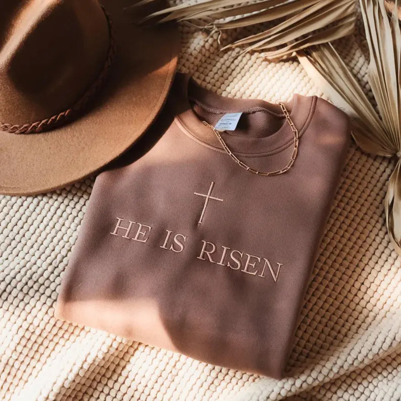 Embroidered He is Risen Sweatshirt: Christian Easter Apparel - Etsy | Etsy (US)