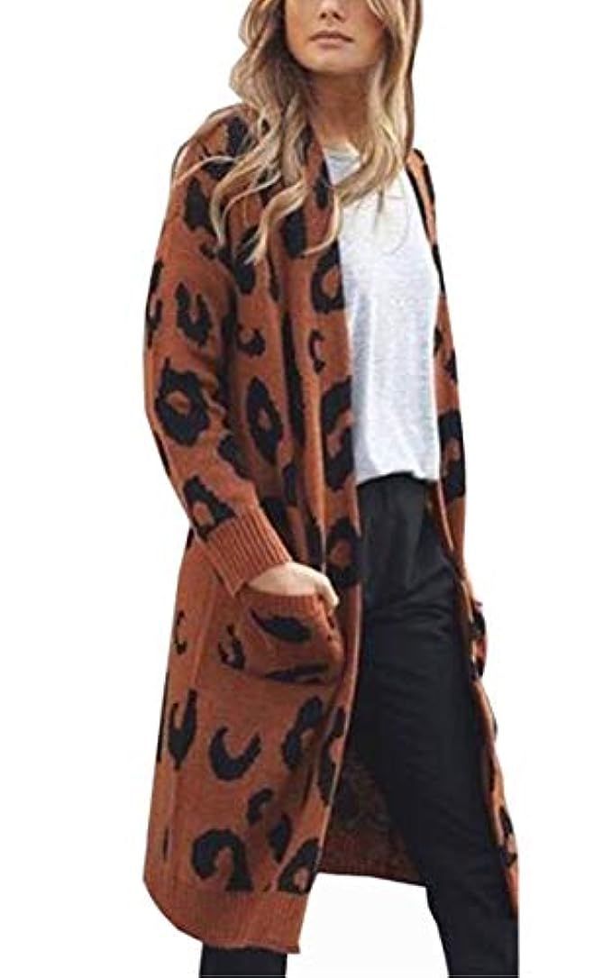 Angashion Women's Long Sleeves Leopard Print Knitting Cardigan Open Front Warm Sweater Outwear Coats | Amazon (US)