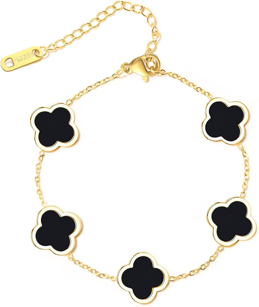 Trendy Link Bracelets for Women 18K Gold Plated Clover Adjustable Lucky Bracelet Mother's Day Gif... | Amazon (US)