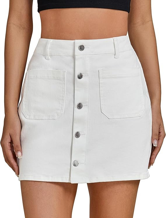 luvamia Jean Skirts for Women Denim High Waisted Trendy Stretchy Mini Button Front Short Pencil S... | Amazon (US)