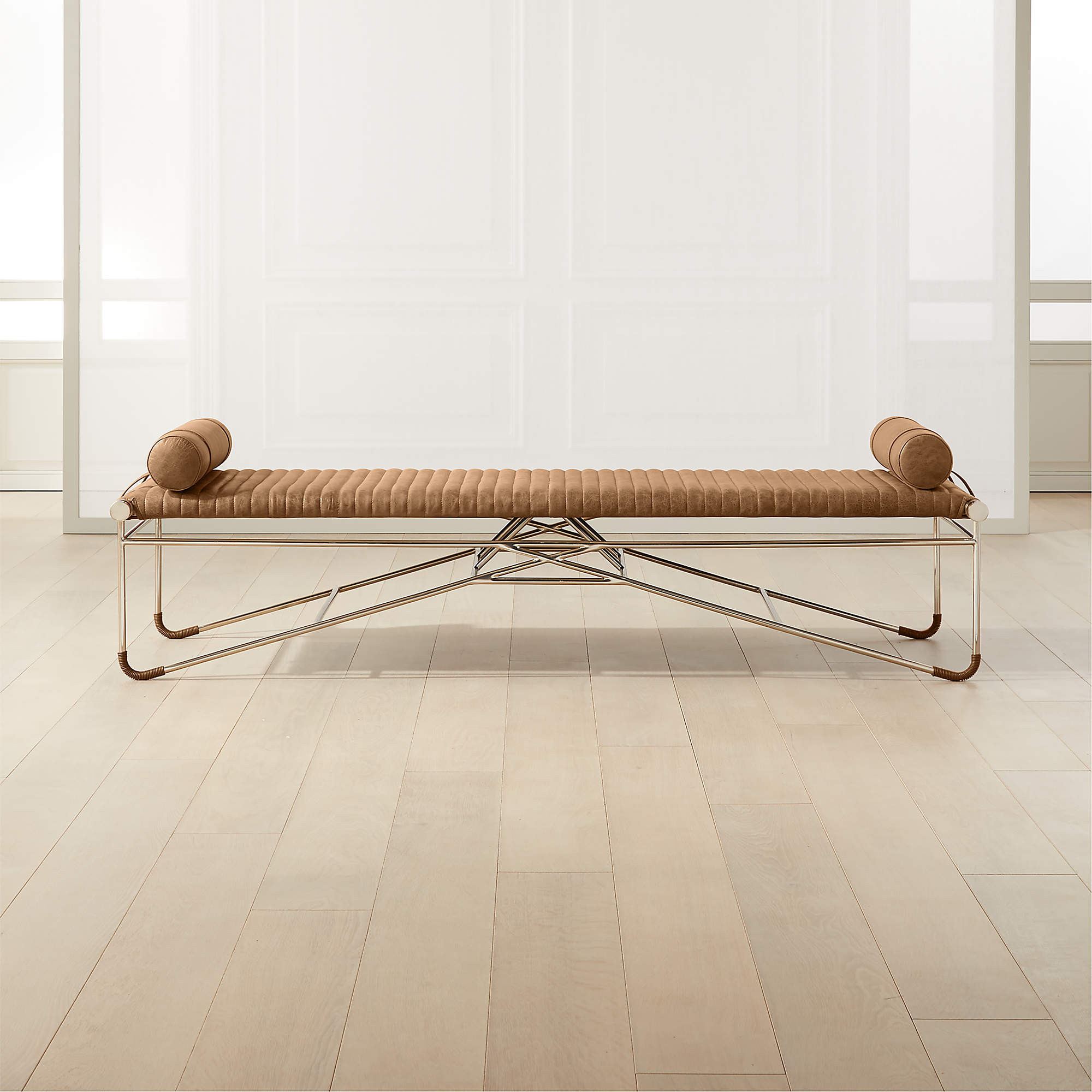 La Strizza 75" Saddle Leather Bench with Bolster Pillows by goop + Reviews | CB2 | CB2