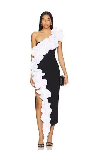 The Sapphira Midi Dress in Black & White | Revolve Clothing (Global)