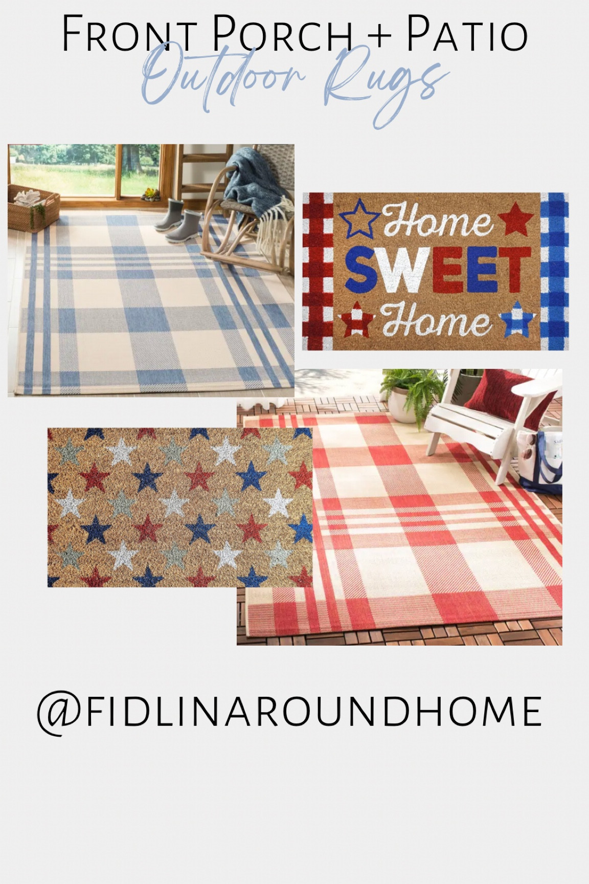 Front porch deck and patio summer outdoor rugs - patriotic Americana red white and blue perfect for memorial weekend and Fourth of July! 

#LTKSeasonal #LTKhome #LTKFind