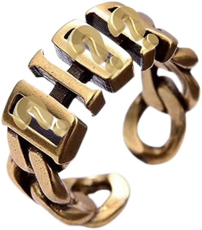 BOKAAW LETTER CHAIN RING FOR WOMEN ADJUSTABLE RETRO VINTAGE WORKMANSHIP JEWELRY | Amazon (US)
