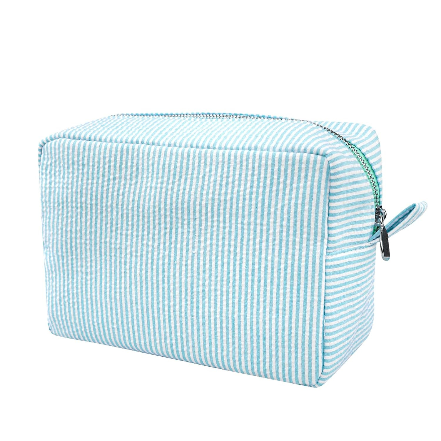 GFU Cosmetic Bags for Women, Seersucker Cosmetic Bag, Travel Toiletry Stripe Makeup Bag, Large Wo... | Amazon (US)