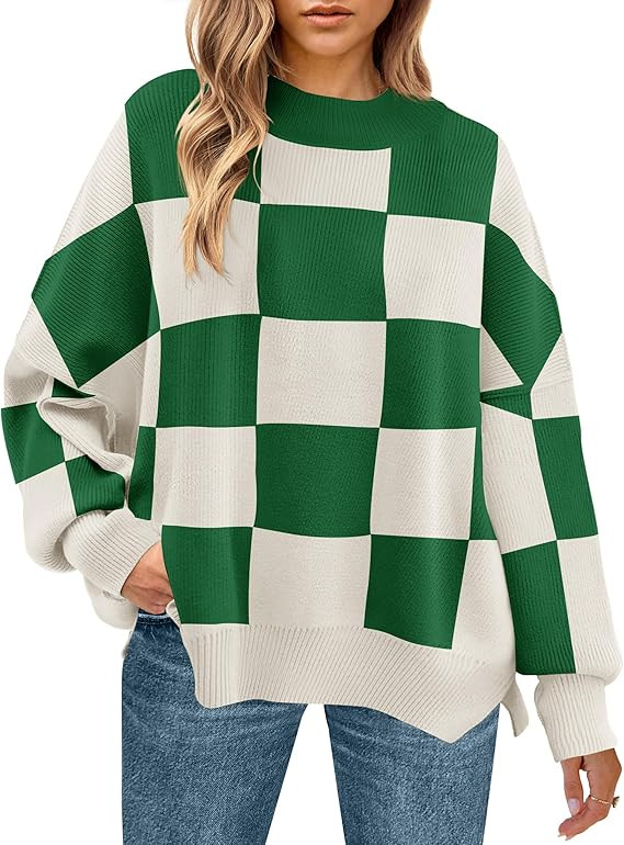 ZESICA Women's Winter Oversized Sweaters Long Sleeve Color Block Mock Neck Side Slit Comfy Loose ... | Amazon (US)