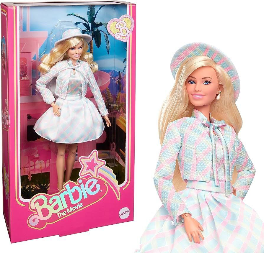 Barbie The Movie Doll, Margot Robbie as Barbie, Collectible Doll Wearing Blue Plaid Matching Set ... | Amazon (US)