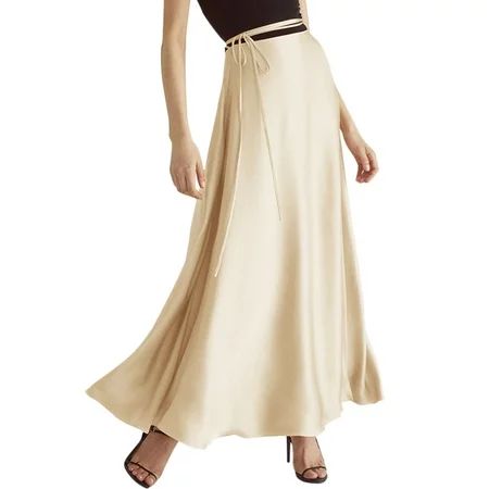 Celmia Women Retro Lace-Up High Waist Swing Hem Long Skirt | Walmart (US)