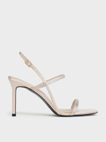 Arona Satin Crystal-Embellished Stiletto-Heel Sandals
    
         - Nude | Charles & Keith UK