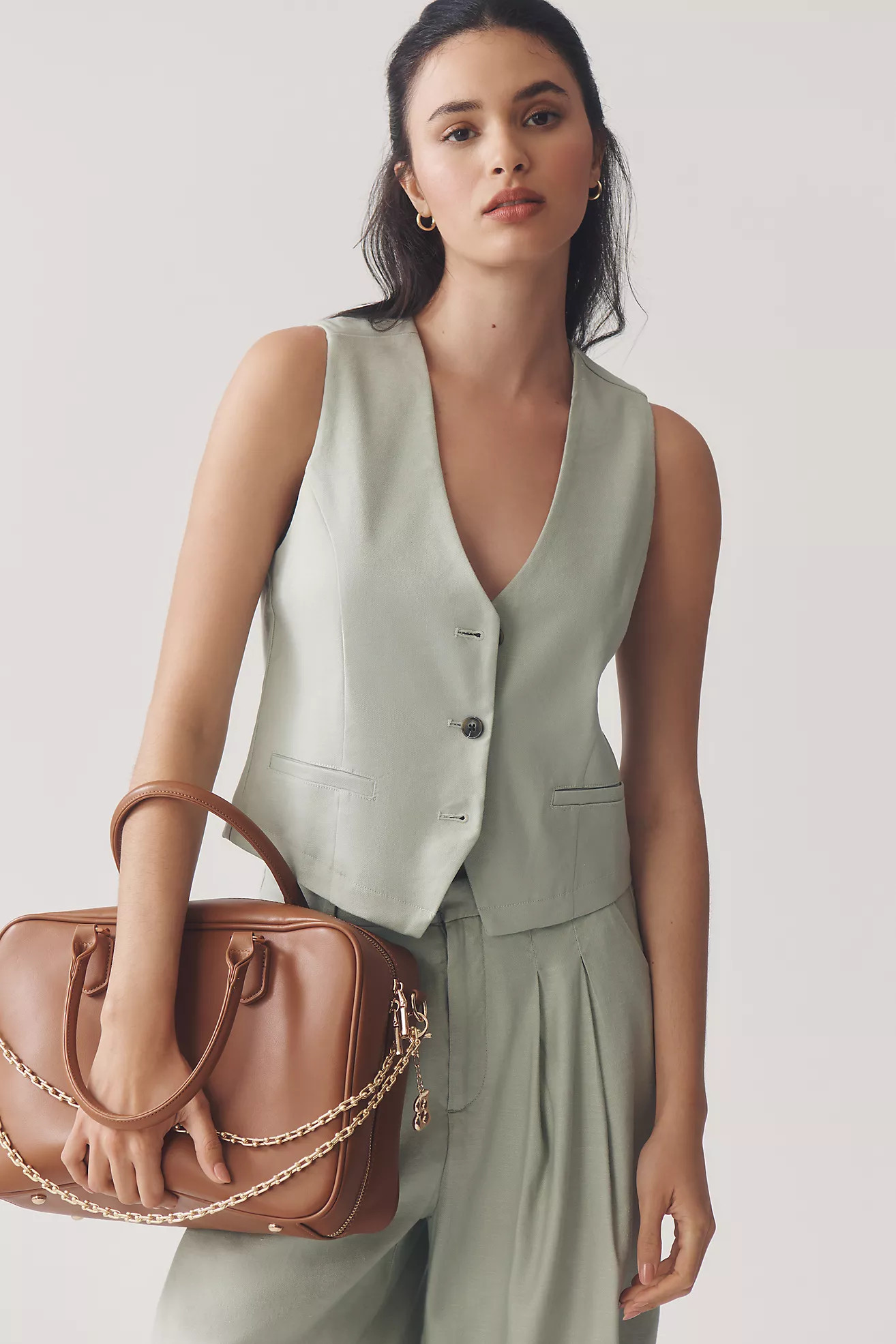 Maeve Linen V-Neck Button-Front Vest | Anthropologie (US)
